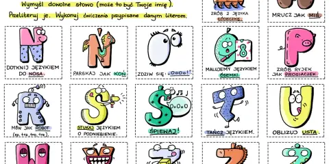 Ćwiczenia na seplenienie: litery N, K, O, M, P, R, S, Ś, T, U, W, Y, Z, Ż. Zabawy z językiem dla dzieci.